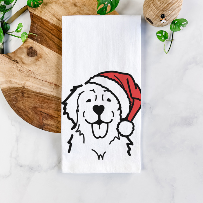 Doodled Santa Hat Dog  Breed Tea Towel - 50+ Breeds