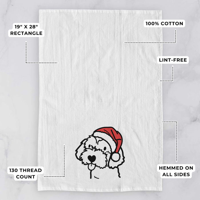 Doodled Santa Hat Dog  Breed Tea Towel - 50+ Breeds