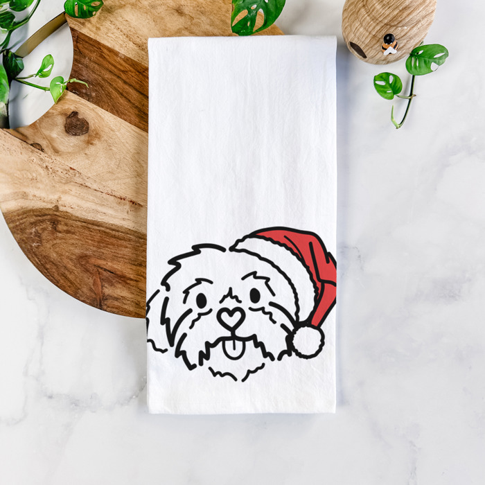 Doodled Santa Hat Dog  Breed Tea Towel - 50+ Breeds