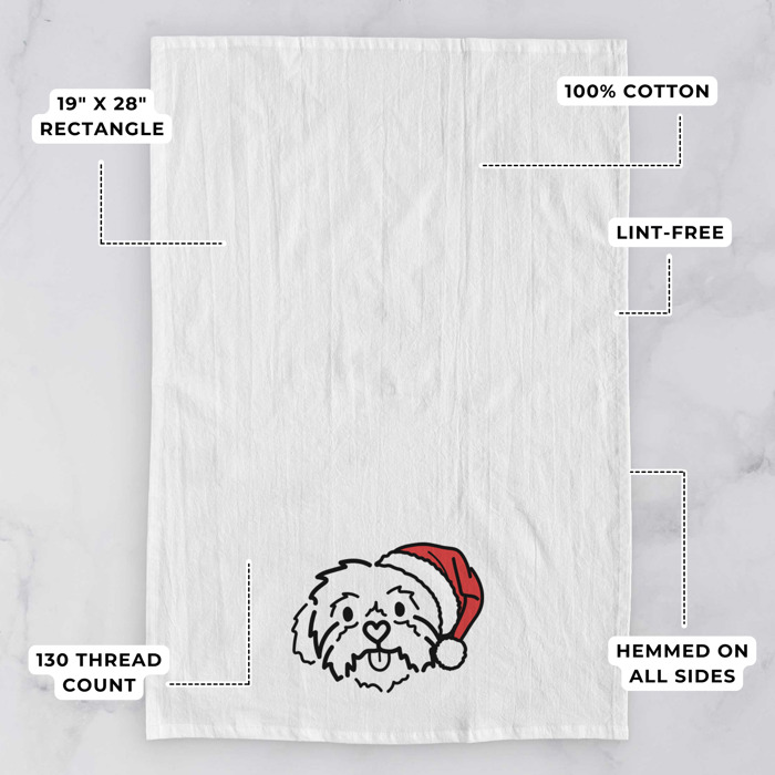 Doodled Santa Hat Dog  Breed Tea Towel - 50+ Breeds