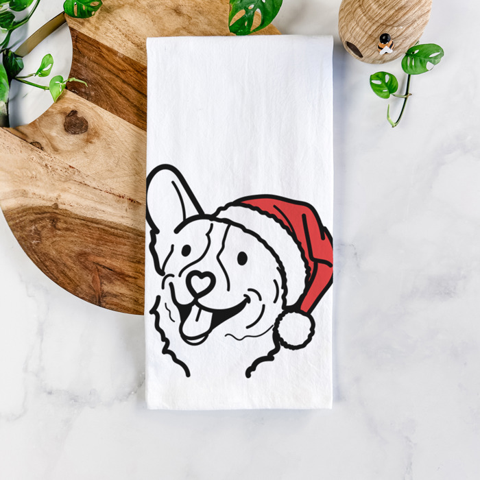 Doodled Santa Hat Dog  Breed Tea Towel - 50+ Breeds