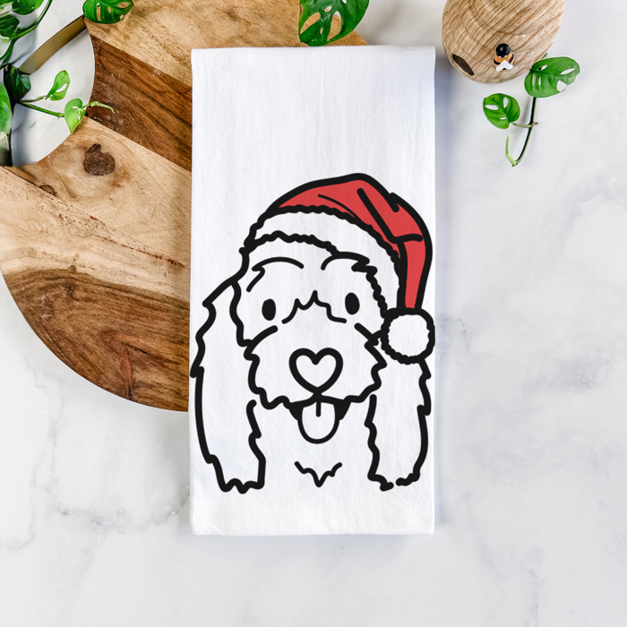 Doodled Santa Hat Dog  Breed Tea Towel - 50+ Breeds