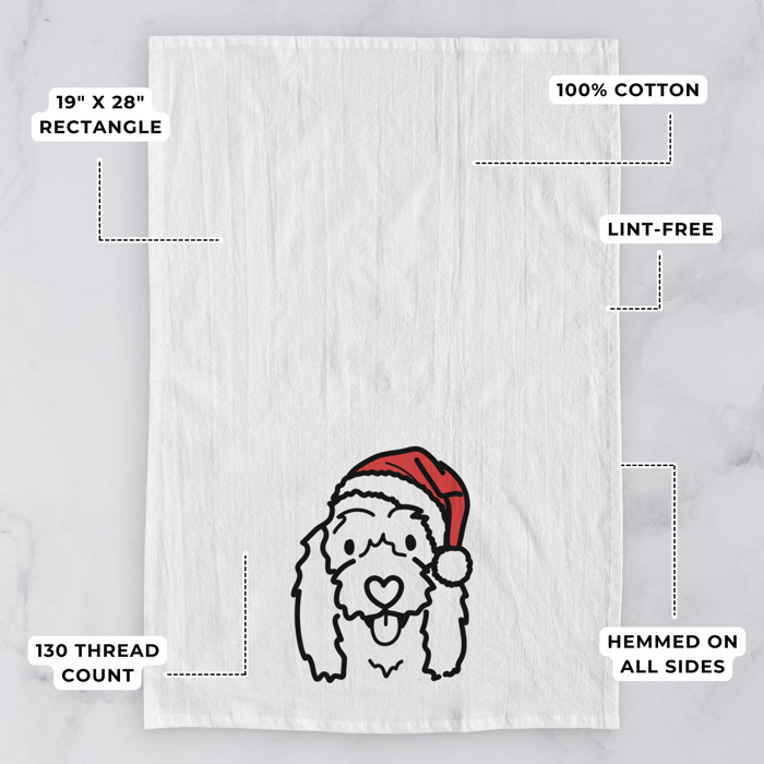 Doodled Santa Hat Dog  Breed Tea Towel - 50+ Breeds