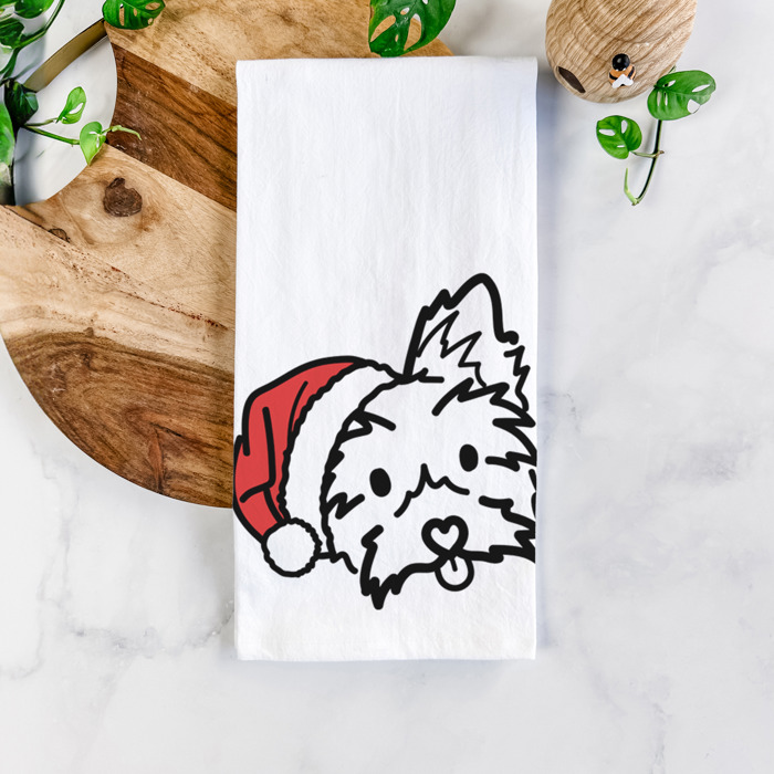 Doodled Santa Hat Dog  Breed Tea Towel - 50+ Breeds