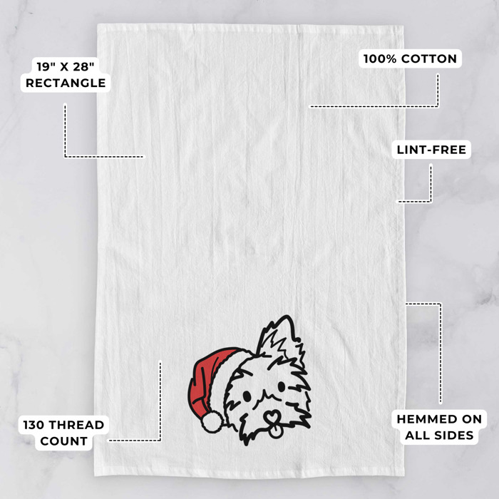 Doodled Santa Hat Dog  Breed Tea Towel - 50+ Breeds