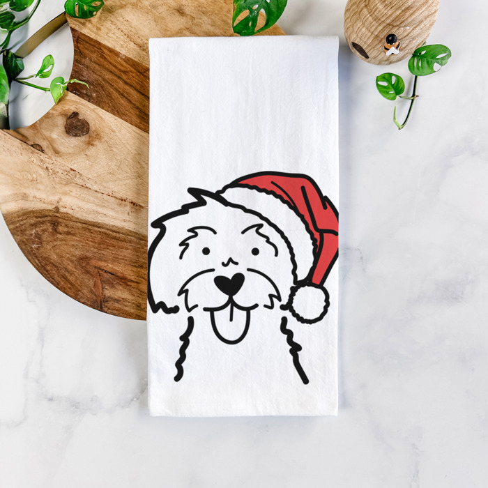 Doodled Santa Hat Dog  Breed Tea Towel - 50+ Breeds