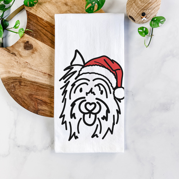 Doodled Santa Hat Dog  Breed Tea Towel - 50+ Breeds