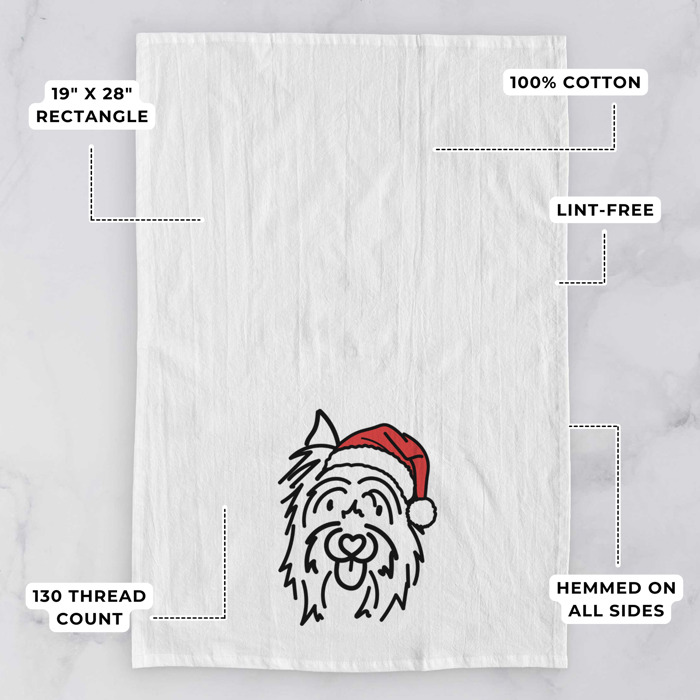 Doodled Santa Hat Dog  Breed Tea Towel - 50+ Breeds