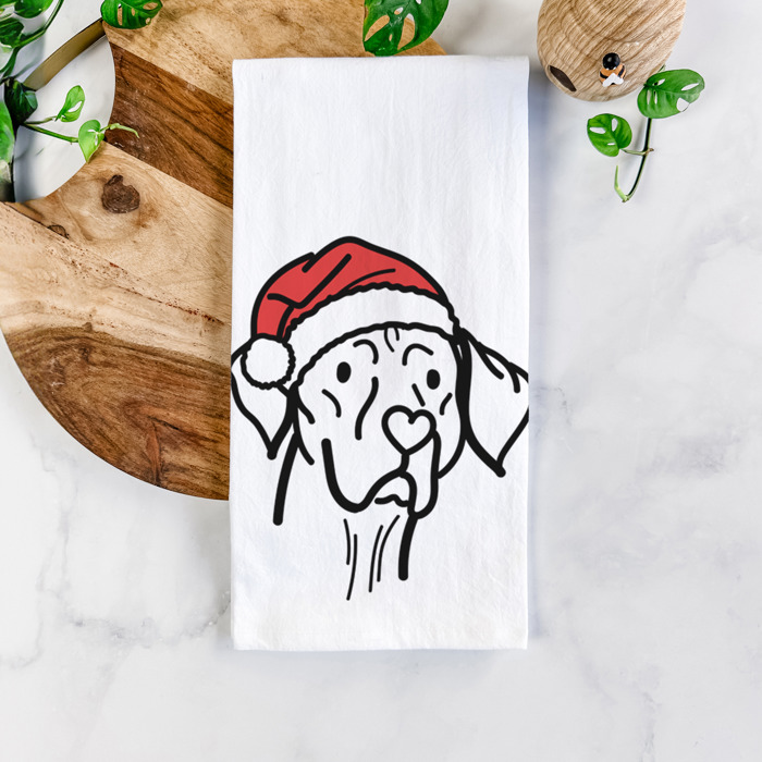 Doodled Santa Hat Dog  Breed Tea Towel - 50+ Breeds