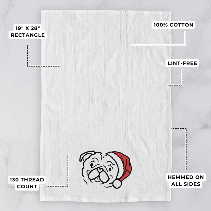 Doodled Santa Hat Dog  Breed Tea Towel - 50+ Breeds