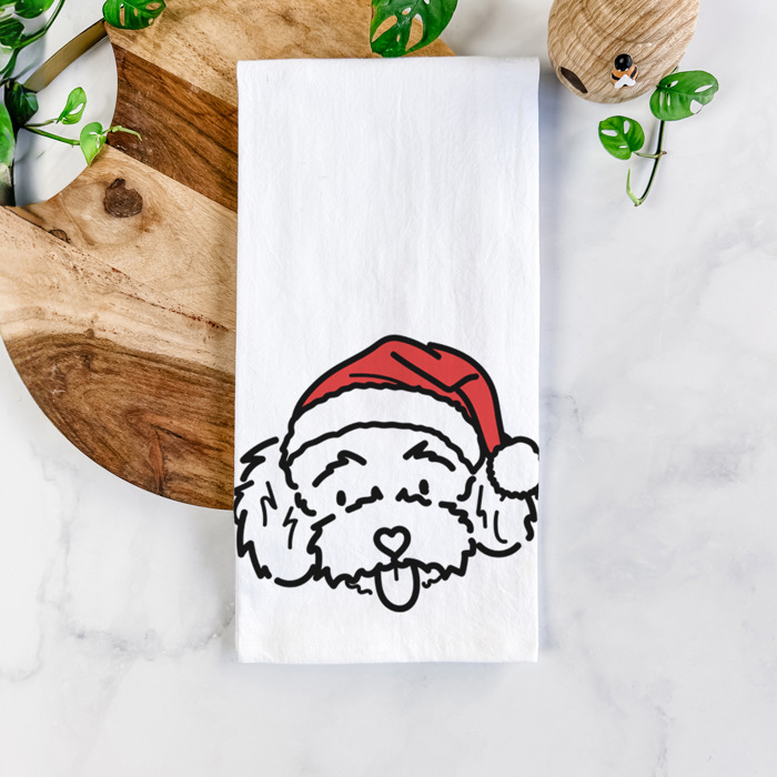 Doodled Santa Hat Dog  Breed Tea Towel - 50+ Breeds