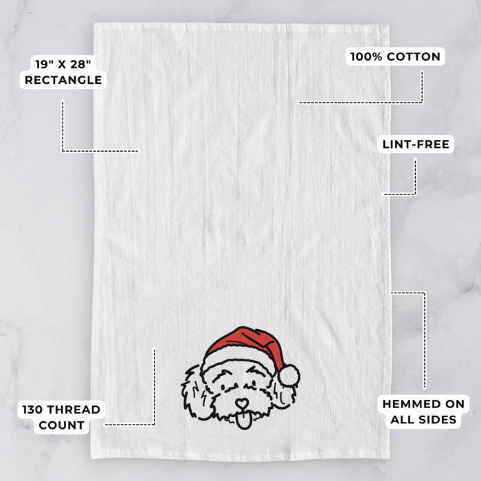 Doodled Santa Hat Dog  Breed Tea Towel - 50+ Breeds