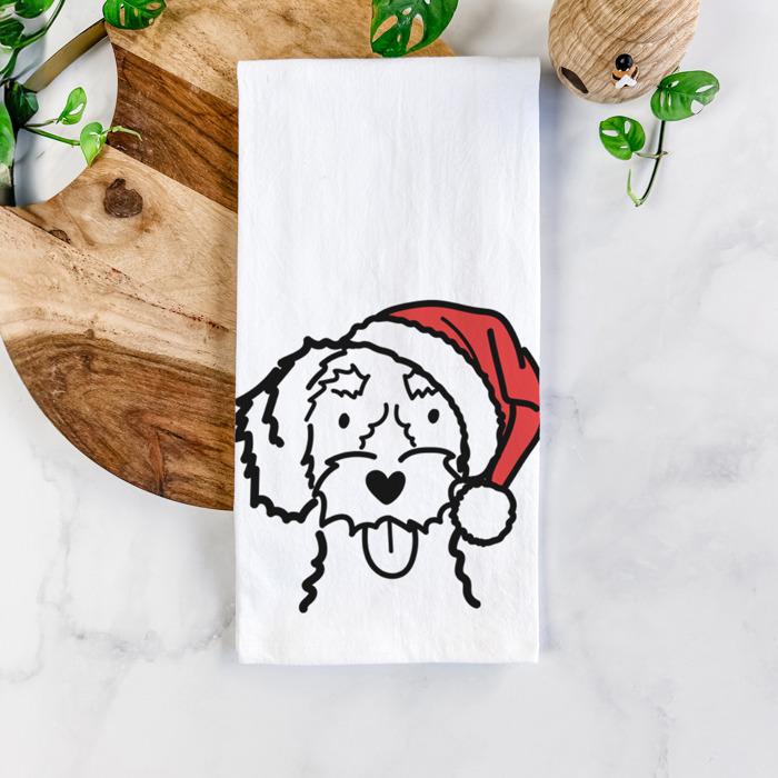Doodled Santa Hat Dog  Breed Tea Towel - 50+ Breeds