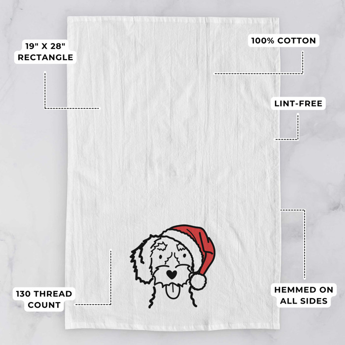 Doodled Santa Hat Dog  Breed Tea Towel - 50+ Breeds