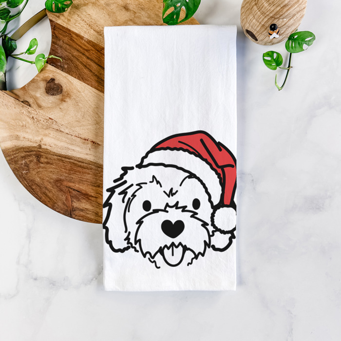 Doodled Santa Hat Dog  Breed Tea Towel - 50+ Breeds