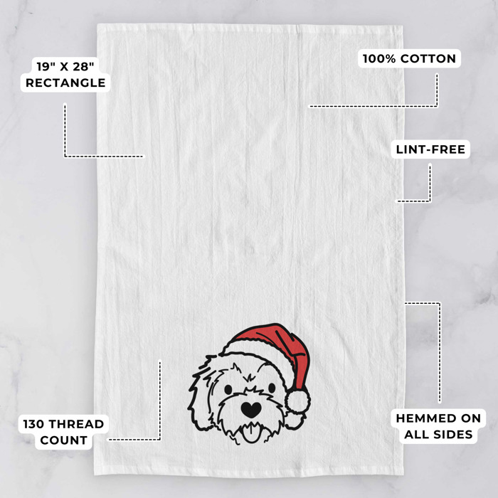 Doodled Santa Hat Dog  Breed Tea Towel - 50+ Breeds