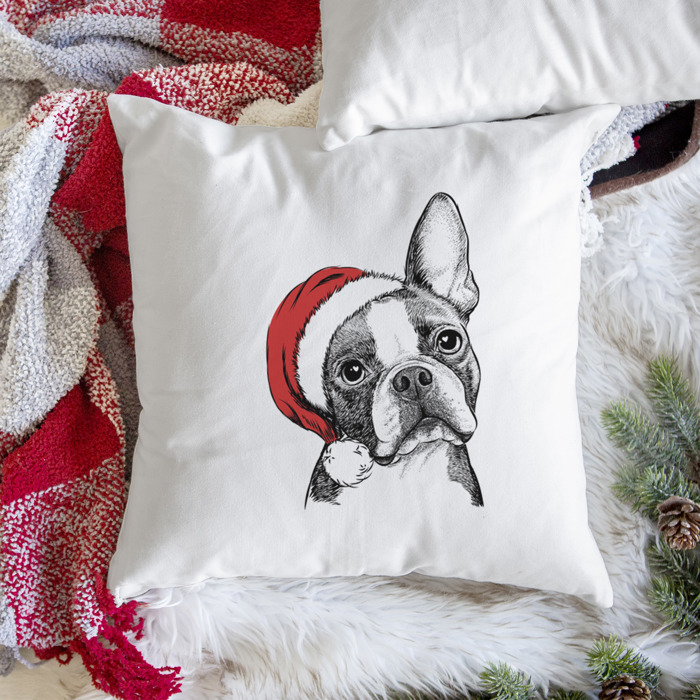 Santa Hat Dog Breed Throw Pillow Cover - 40+ Dog Breeds