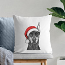 Doberman Pinscher Cropped Santa Hat Dog Breed Throw Pillow Cover - 40+ Dog Breeds