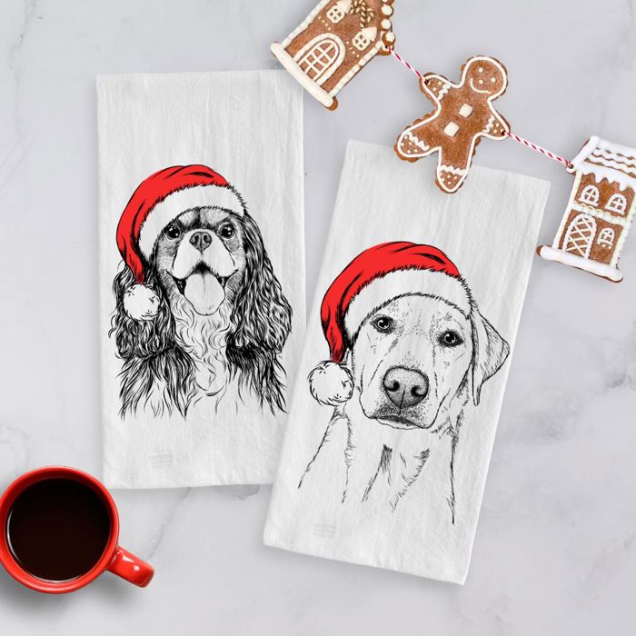 Santa Hat Christmas Dog Tea Towel - 25+ Breeds