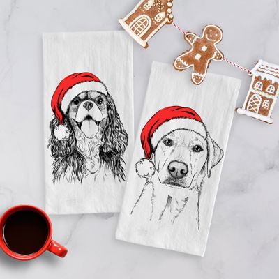 Santa Hat Christmas Dog Tea Towel - 25+ Breeds