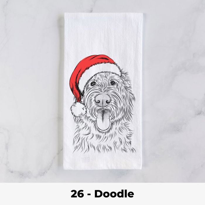 Santa Hat Christmas Dog Tea Towel - 25+ Breeds
