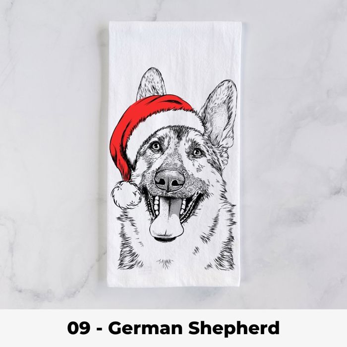 Santa Hat Christmas Dog Tea Towel - 25+ Breeds