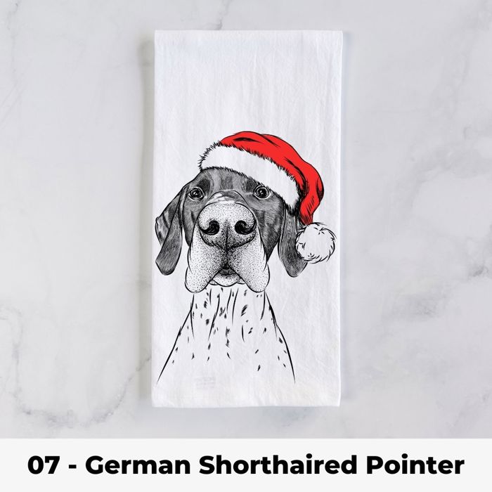 Santa Hat Christmas Dog Tea Towel - 25+ Breeds