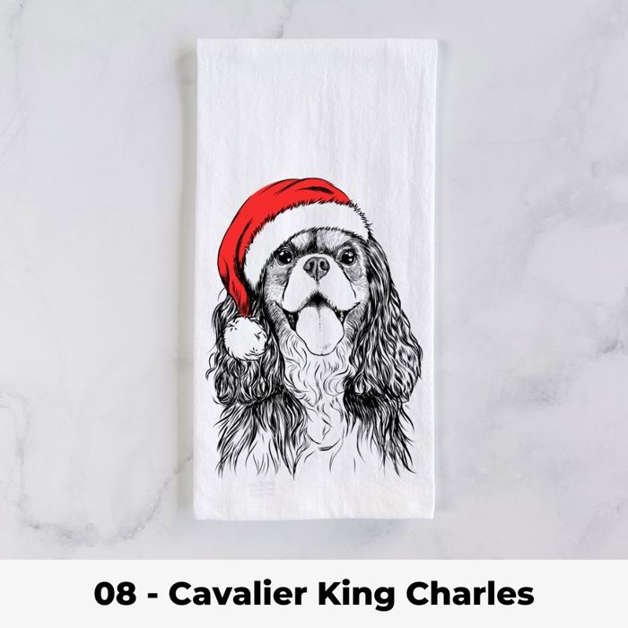 Santa Hat Christmas Dog Tea Towel - 25+ Breeds