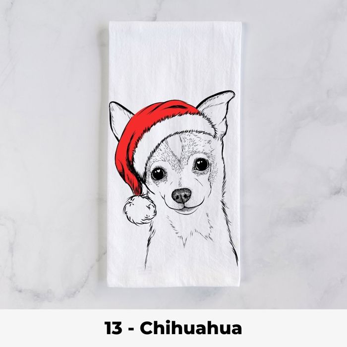 Santa Hat Christmas Dog Tea Towel - 25+ Breeds