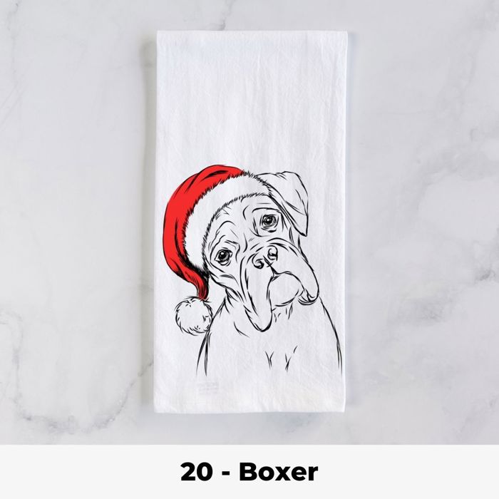 Santa Hat Christmas Dog Tea Towel - 25+ Breeds