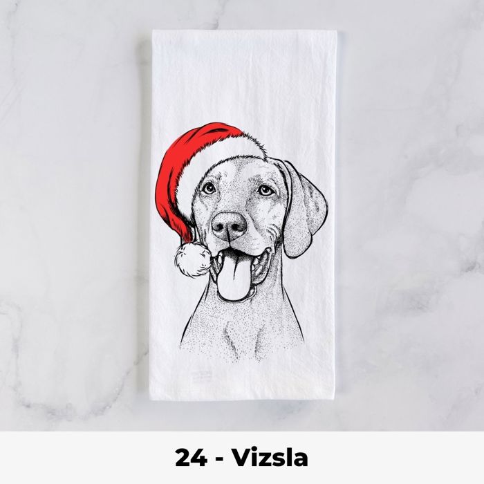 Santa Hat Christmas Dog Tea Towel - 25+ Breeds