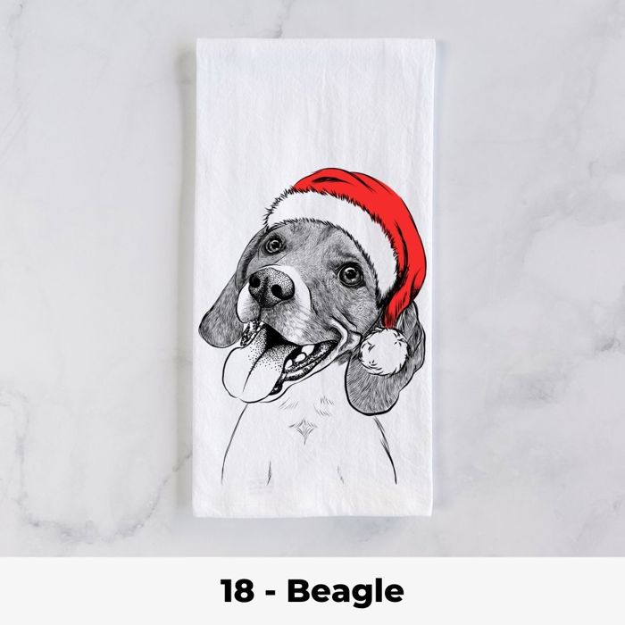 Santa Hat Christmas Dog Tea Towel - 25+ Breeds