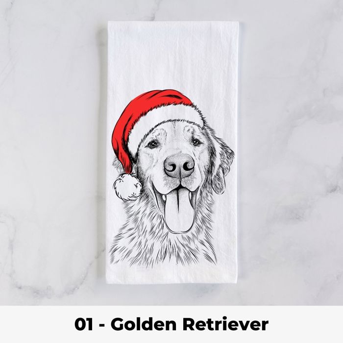Santa Hat Christmas Dog Tea Towel - 25+ Breeds