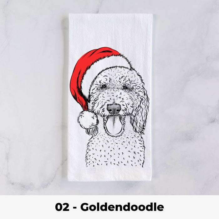 Santa Hat Christmas Dog Tea Towel - 25+ Breeds