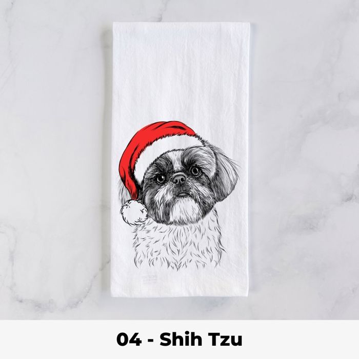 Santa Hat Christmas Dog Tea Towel - 25+ Breeds