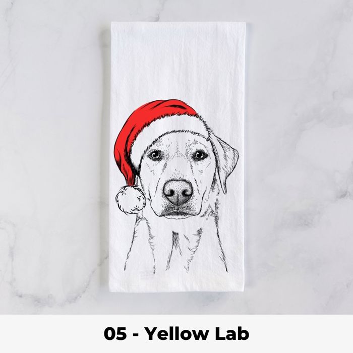 Santa Hat Christmas Dog Tea Towel - 25+ Breeds