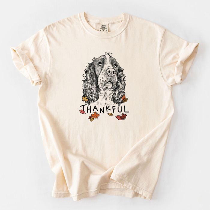 Detailed Hand Drawn Thankful Dog Breed Comfort Colors T-shirts - 25+ Dog Breeds