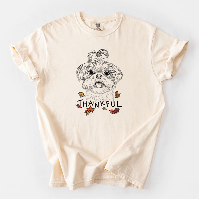 Detailed Hand Drawn Thankful Dog Breed Comfort Colors T-shirts - 25+ Dog Breeds