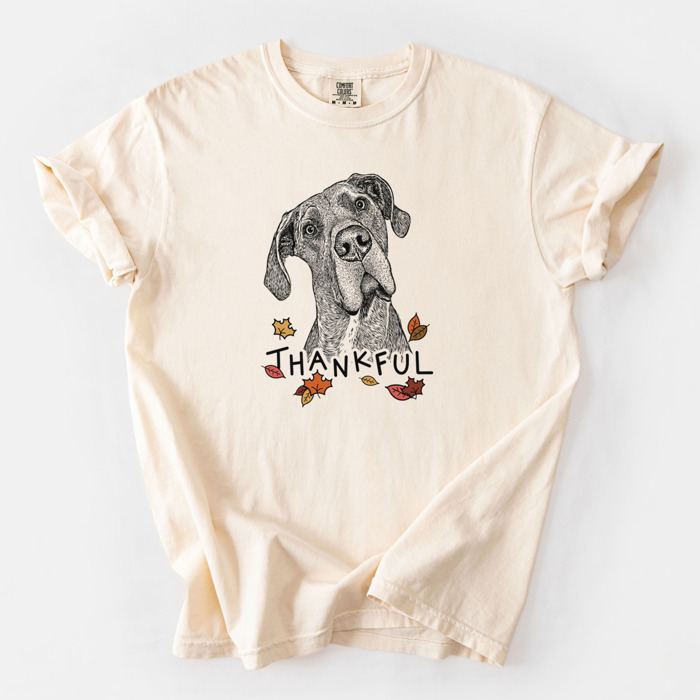 Detailed Hand Drawn Thankful Dog Breed Comfort Colors T-shirts - 25+ Dog Breeds