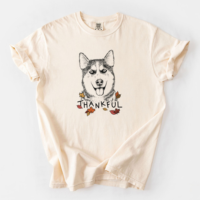 Detailed Hand Drawn Thankful Dog Breed Comfort Colors T-shirts - 25+ Dog Breeds
