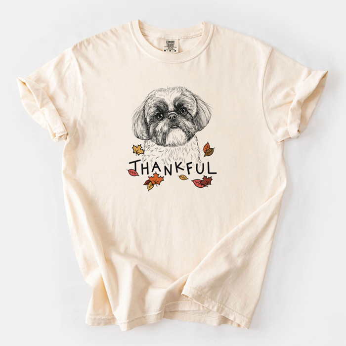 Detailed Hand Drawn Thankful Dog Breed Comfort Colors T-shirts - 25+ Dog Breeds