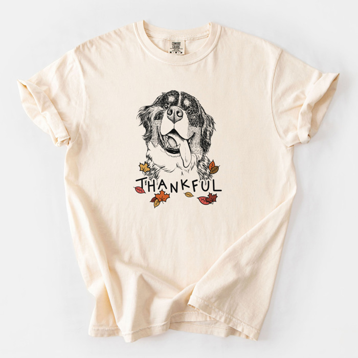Detailed Hand Drawn Thankful Dog Breed Comfort Colors T-shirts - 25+ Dog Breeds