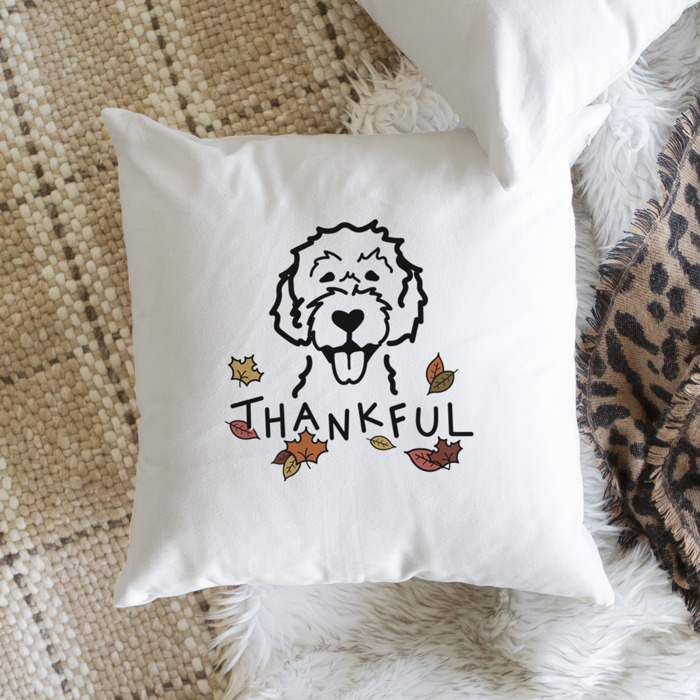 Doodled Thankful  Autumn Dog Breed Throw Pillow Cover -50+ Breeds