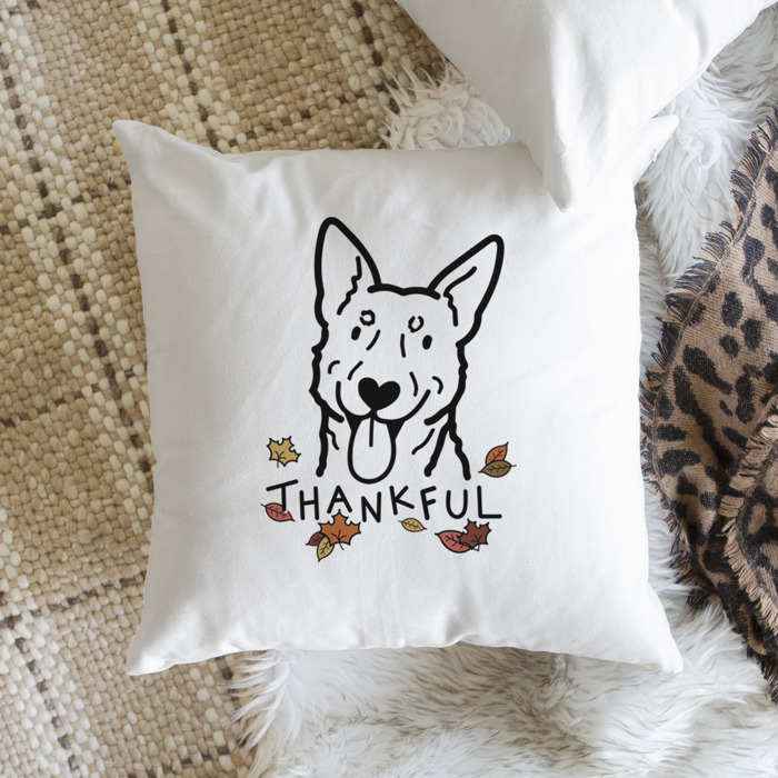 Doodled Thankful  Autumn Dog Breed Throw Pillow Cover -50+ Breeds
