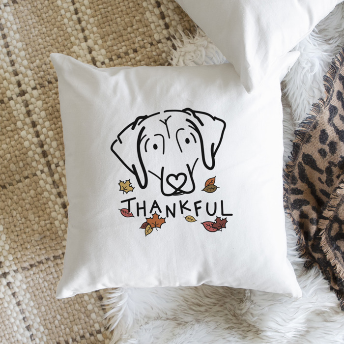 Doodled Thankful  Autumn Dog Breed Throw Pillow Cover -50+ Breeds