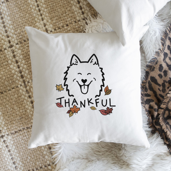 Doodled Thankful  Autumn Dog Breed Throw Pillow Cover -50+ Breeds