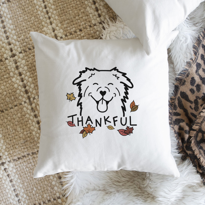 Doodled Thankful  Autumn Dog Breed Throw Pillow Cover -50+ Breeds