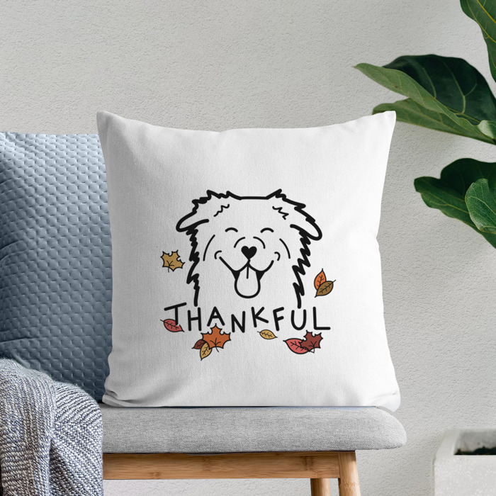 Doodled Thankful  Autumn Dog Breed Throw Pillow Cover -50+ Breeds