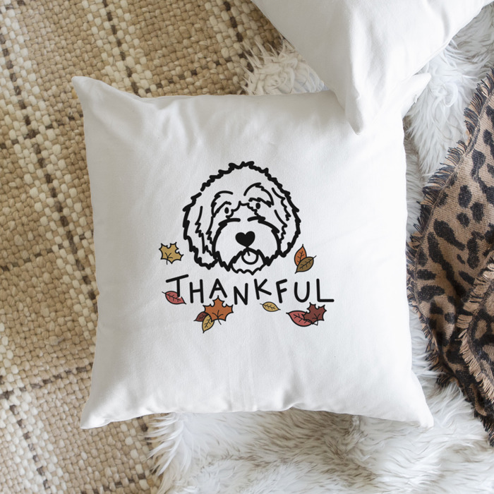 Doodled Thankful  Autumn Dog Breed Throw Pillow Cover -50+ Breeds