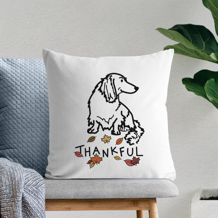 Doodled Thankful  Autumn Dog Breed Throw Pillow Cover -50+ Breeds